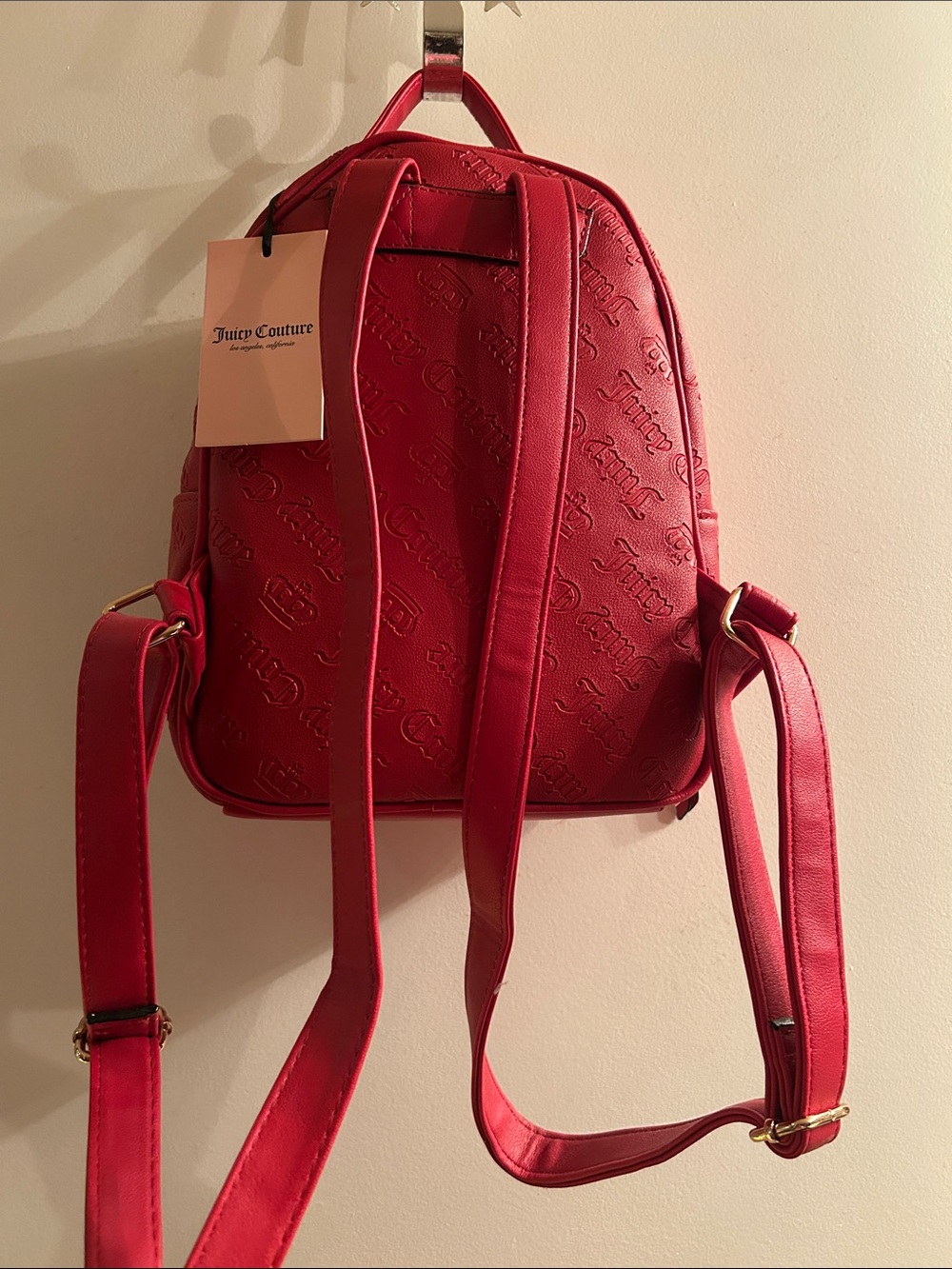 NEW Juicy Couture Red Embossed Mini Backpack with Sequin Heart Charm - Picture 2 of 5
